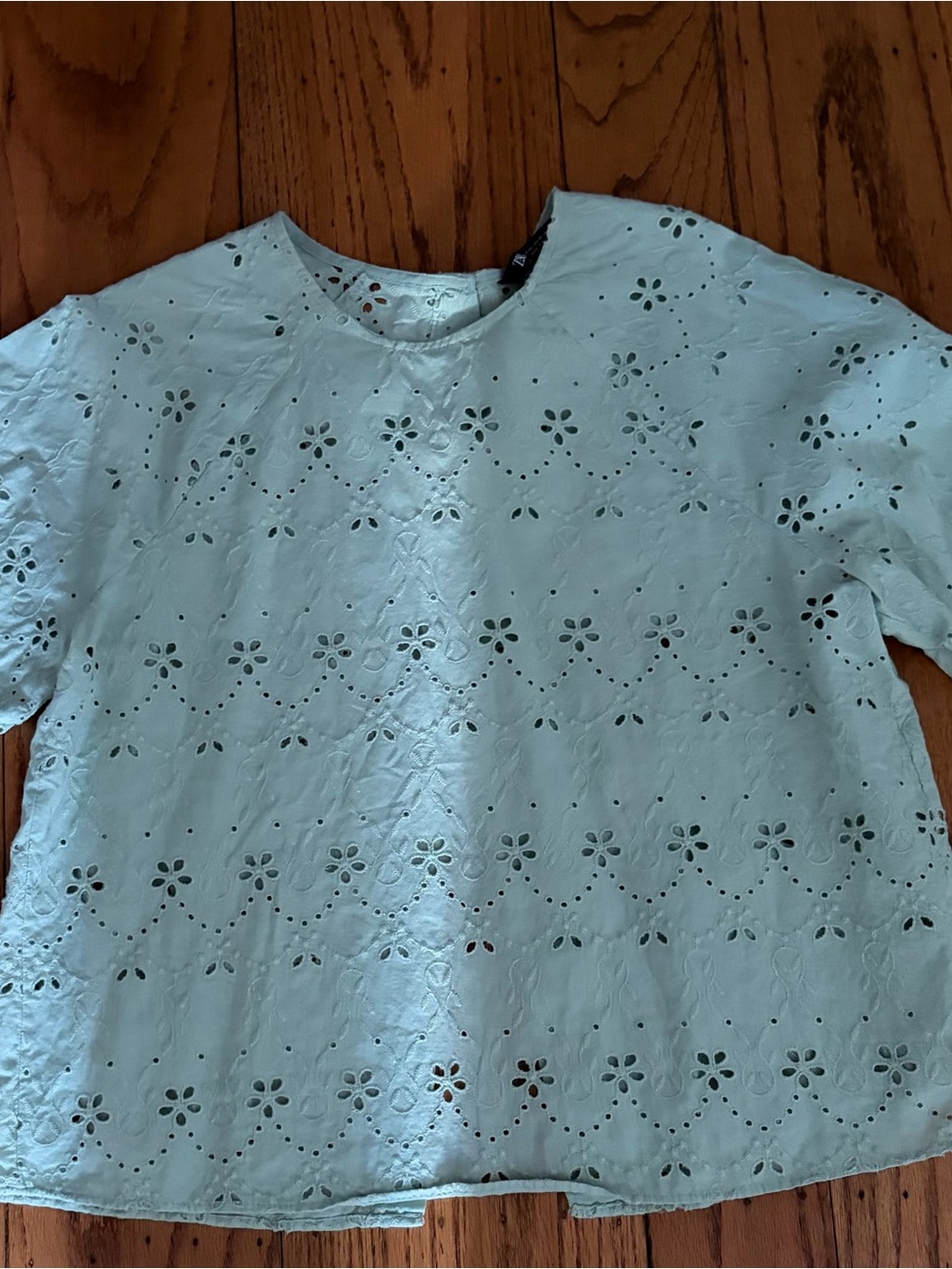 Zara Pale Mint Eyelet Cotton Blouse